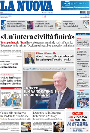 Prima pagina La Nuova Sardegna di oggi - Quotidiano regionale