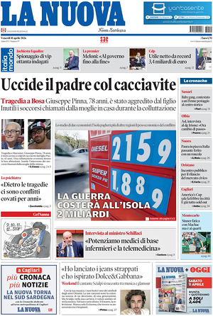 Prima pagina La Nuova Sardegna di oggi - Quotidiano regionale