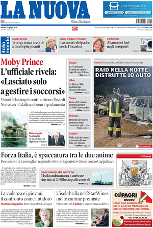 Prima pagina La Nuova Sardegna di oggi - Quotidiano regionale