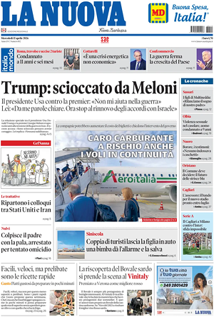 Prima pagina La Nuova Sardegna di oggi - Quotidiano regionale