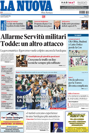 Prima pagina La Nuova Sardegna di oggi - Quotidiano regionale