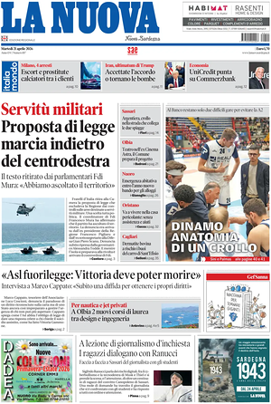 Prima pagina La Nuova Sardegna di oggi - Quotidiano regionale
