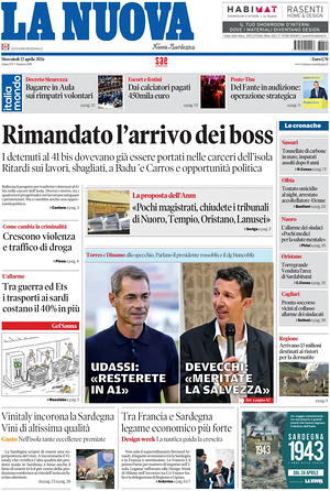 Prima pagina La Nuova Sardegna di oggi - Quotidiano regionale