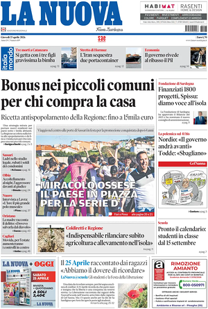 Prima pagina La Nuova Sardegna di oggi - Quotidiano regionale