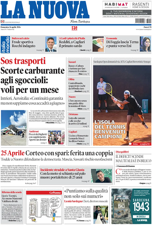 Prima pagina La Nuova Sardegna di oggi - Quotidiano regionale