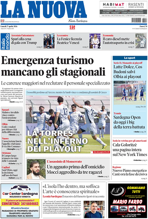 Prima pagina La Nuova Sardegna di oggi - Quotidiano regionale