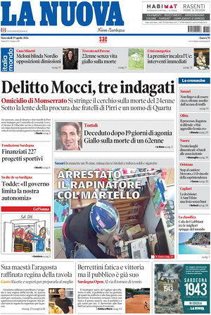 Prima pagina La Nuova Sardegna di oggi - Quotidiano regionale