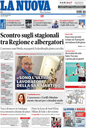 Prima pagina La Nuova Sardegna di oggi - Quotidiano regionale