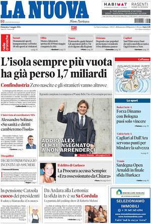 Prima pagina La Nuova Sardegna di oggi - Quotidiano regionale