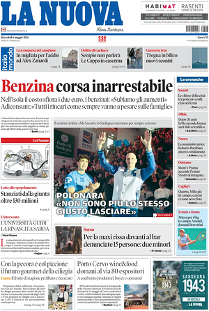 Prima pagina La Nuova Sardegna di oggi - Quotidiano regionale