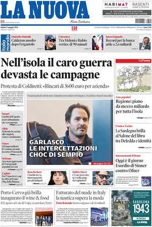 Prima pagina La Nuova Sardegna di oggi - Quotidiano regionale