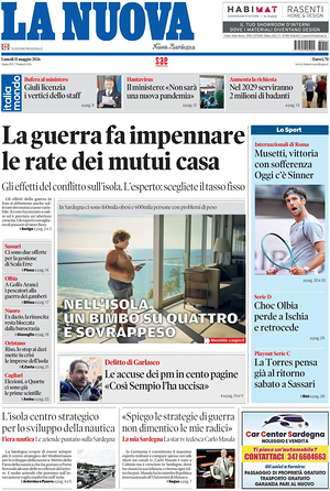 Prima pagina La Nuova Sardegna di oggi - Quotidiano regionale