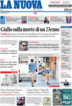 Prima pagina La Nuova Sardegna di oggi - Quotidiano regionale