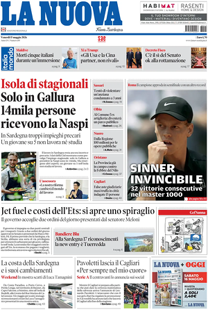 Prima pagina La Nuova Sardegna di oggi - Quotidiano regionale