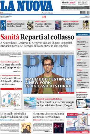 Prima pagina La Nuova Sardegna di oggi - Quotidiano regionale