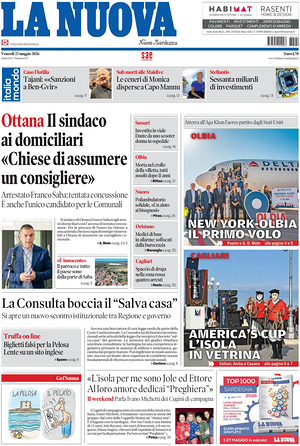 Prima pagina La Nuova Sardegna di oggi - Quotidiano regionale