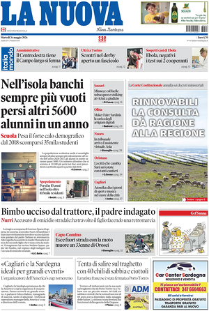 Prima pagina La Nuova Sardegna di oggi - Quotidiano regionale