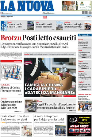Prima pagina La Nuova Sardegna di oggi - Quotidiano regionale
