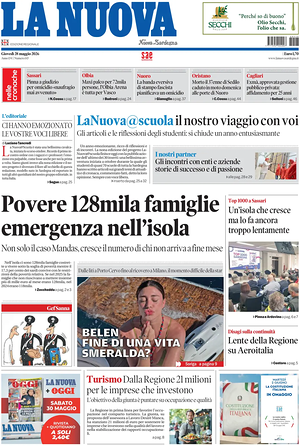 Prima pagina La Nuova Sardegna di oggi - Quotidiano regionale