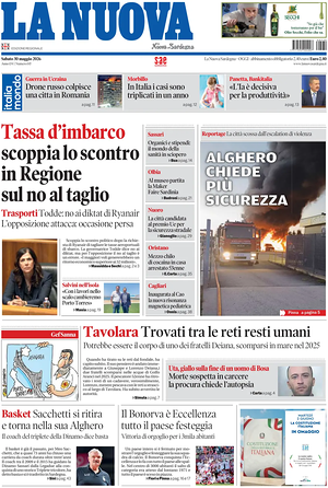 Prima pagina La Nuova Sardegna di oggi - Quotidiano regionale