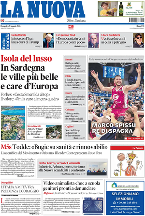 Prima pagina La Nuova Sardegna di oggi - Quotidiano regionale
