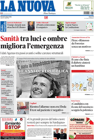 Prima pagina La Nuova Sardegna di oggi - Quotidiano regionale