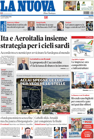 Prima pagina La Nuova Sardegna di oggi - Quotidiano regionale
