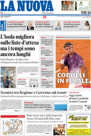 Prima pagina La Nuova Sardegna di oggi - Quotidiano regionale
