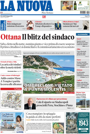 Prima pagina La Nuova Sardegna di oggi - Quotidiano regionale