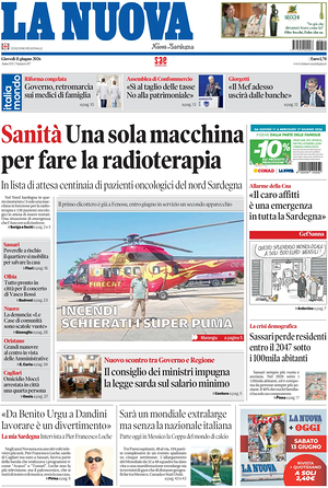 Prima pagina La Nuova Sardegna di oggi - Quotidiano regionale