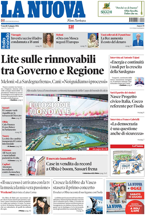 Prima pagina La Nuova Sardegna di oggi - Quotidiano regionale