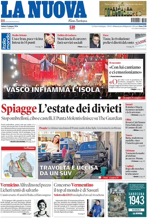 Prima pagina La Nuova Sardegna di oggi - Quotidiano regionale
