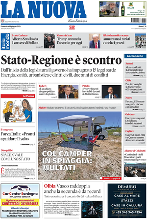Prima pagina La Nuova Sardegna di oggi - Quotidiano regionale