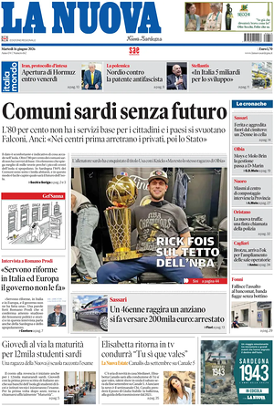 Prima pagina La Nuova Sardegna di oggi - Quotidiano regionale
