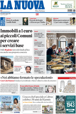 Prima pagina La Nuova Sardegna di oggi - Quotidiano regionale