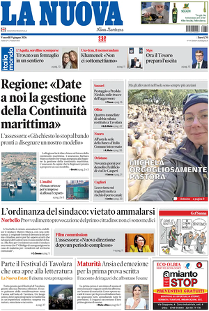 Prima pagina La Nuova Sardegna di oggi - Quotidiano regionale