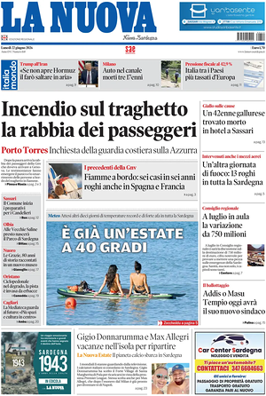 Prima pagina La Nuova Sardegna di oggi - Quotidiano regionale