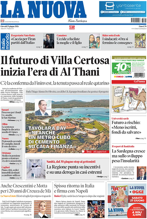 Prima pagina La Nuova Sardegna di oggi - Quotidiano regionale