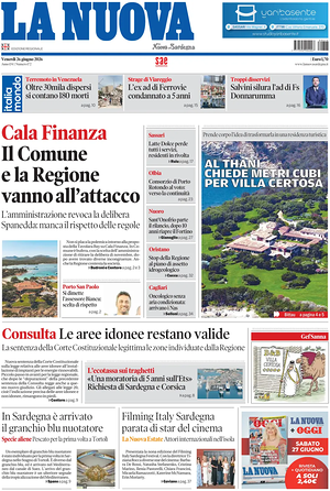 Prima pagina La Nuova Sardegna di oggi - Quotidiano regionale