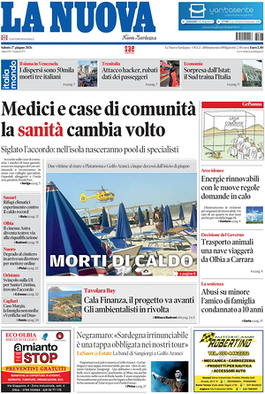 Prima pagina La Nuova Sardegna di oggi - Quotidiano regionale