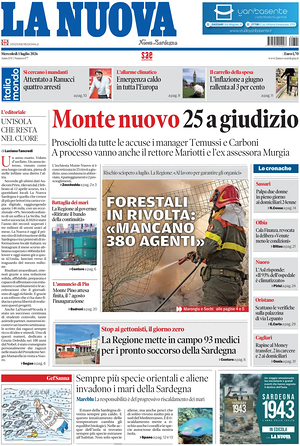 Prima pagina La Nuova Sardegna di oggi - Quotidiano regionale