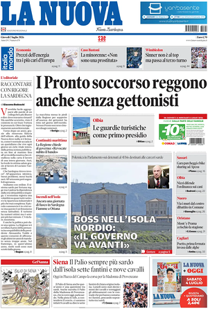 Prima pagina La Nuova Sardegna di oggi - Quotidiano regionale