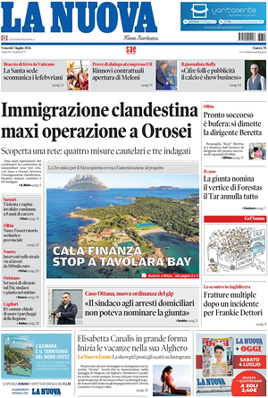 Prima pagina La Nuova Sardegna di oggi - Quotidiano regionale