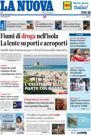 Prima pagina La Nuova Sardegna di oggi - Quotidiano regionale