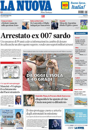 Prima pagina La Nuova Sardegna di oggi - Quotidiano regionale