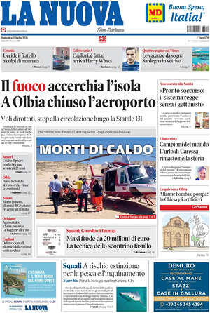 Prima pagina La Nuova Sardegna di oggi - Quotidiano regionale