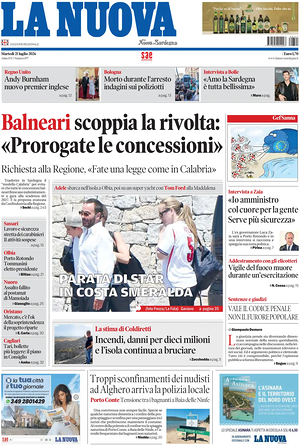 Prima pagina La Nuova Sardegna di oggi - Quotidiano regionale