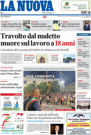 Prima pagina La Nuova Sardegna di oggi - Quotidiano regionale