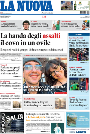 Prima pagina La Nuova Sardegna di oggi - Quotidiano regionale