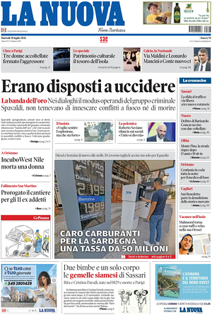 Prima pagina La Nuova Sardegna di oggi - Quotidiano regionale